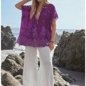 Johnny Was Embroidered Fiyori Poncho Flutter Tunic Top Medium NWT